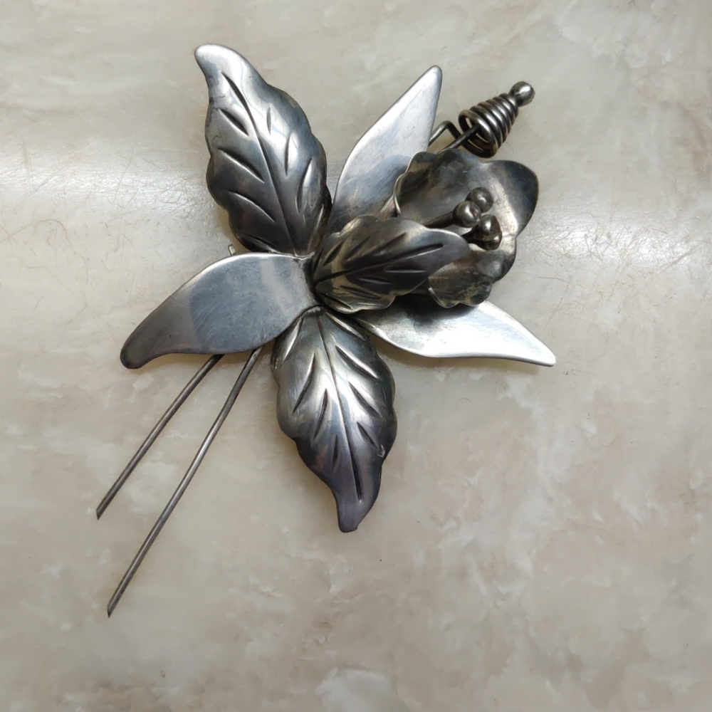 Taxco Sterling Floral Pin